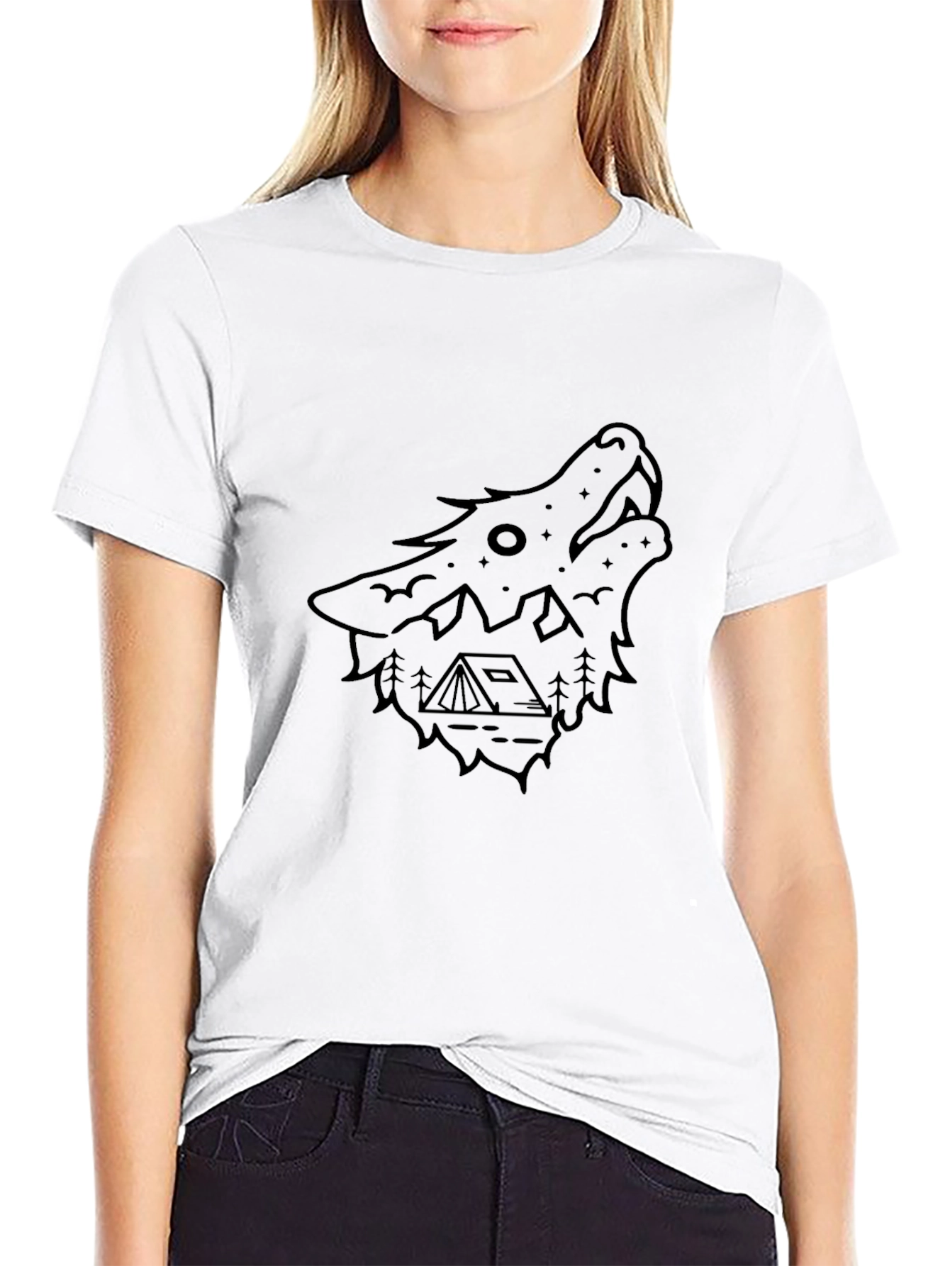 Black Wolf Graphic Tee - Camping Theme