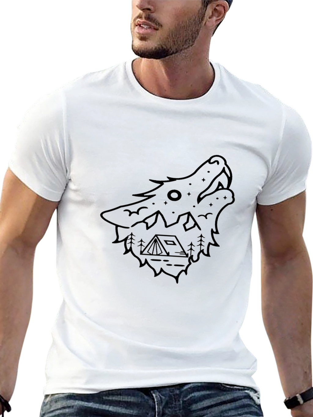 Black Wolf Graphic Tee - Camping Theme