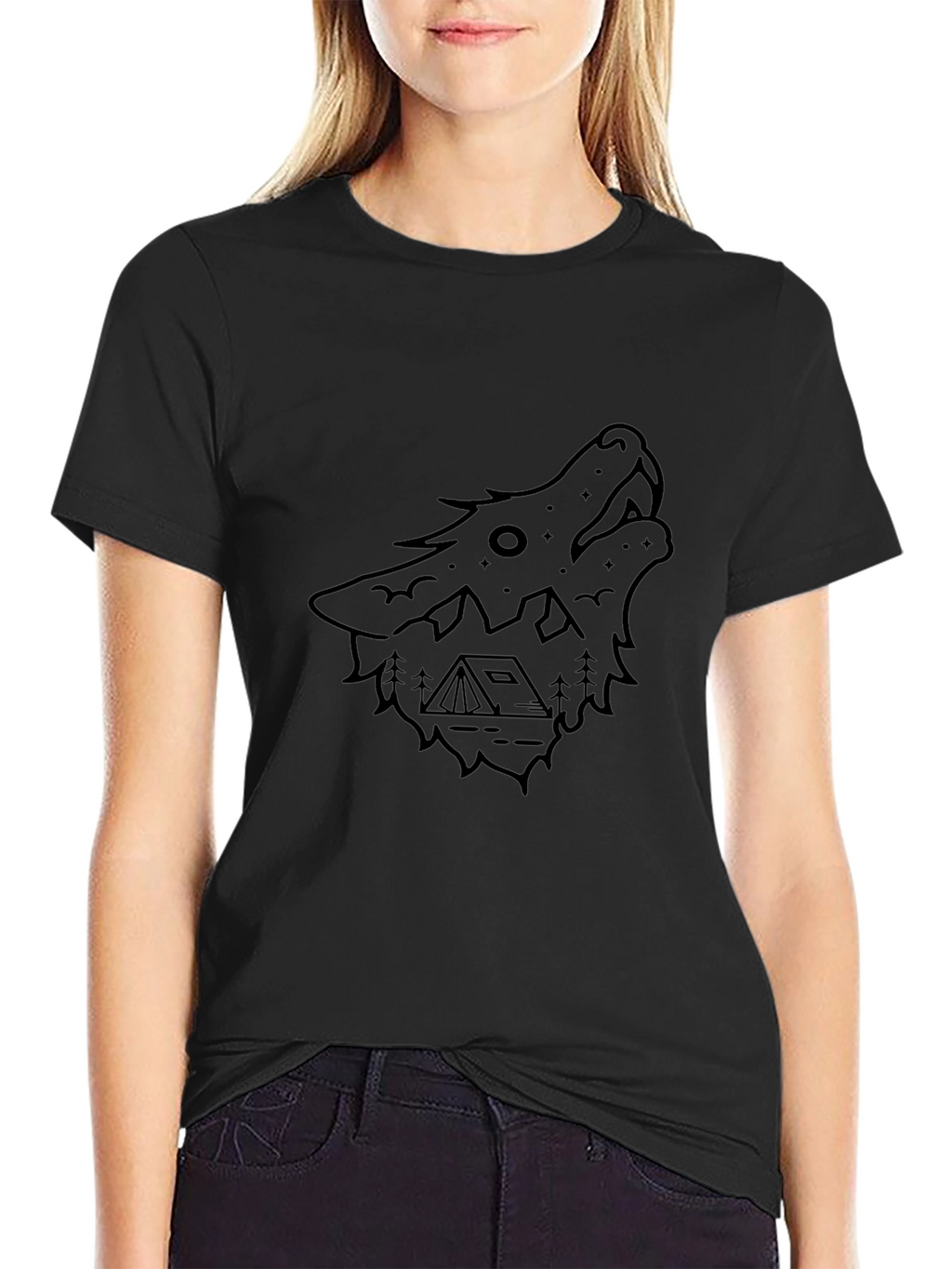 Black Wolf Graphic Tee - Camping Theme