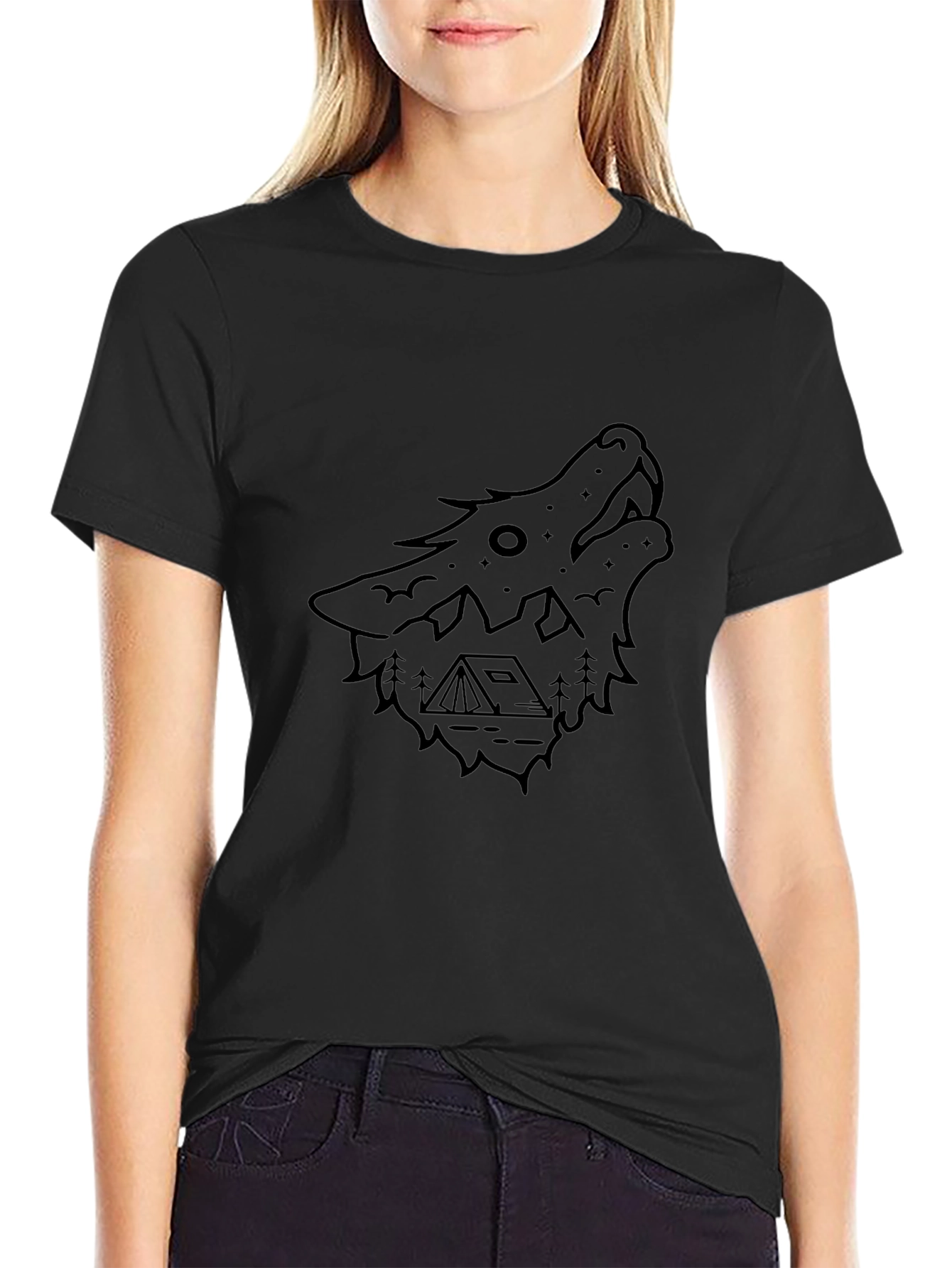 Black Wolf Graphic Tee - Camping Theme