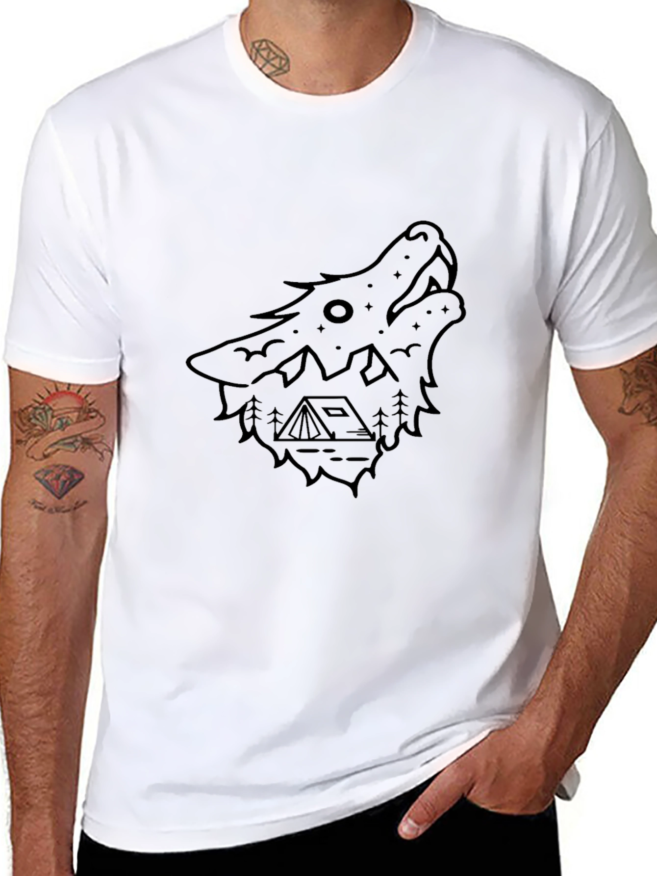 Black Wolf Graphic Tee - Camping Theme