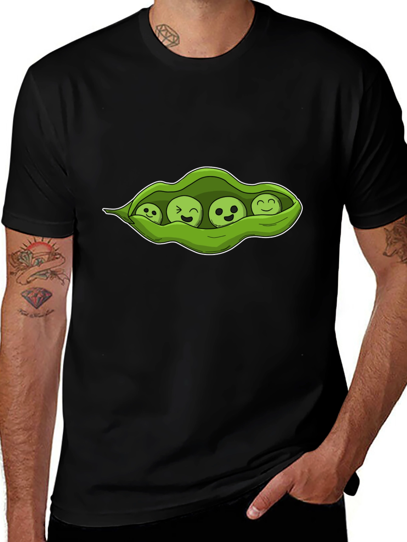 Four Peas in a Pod Black T-Shirt