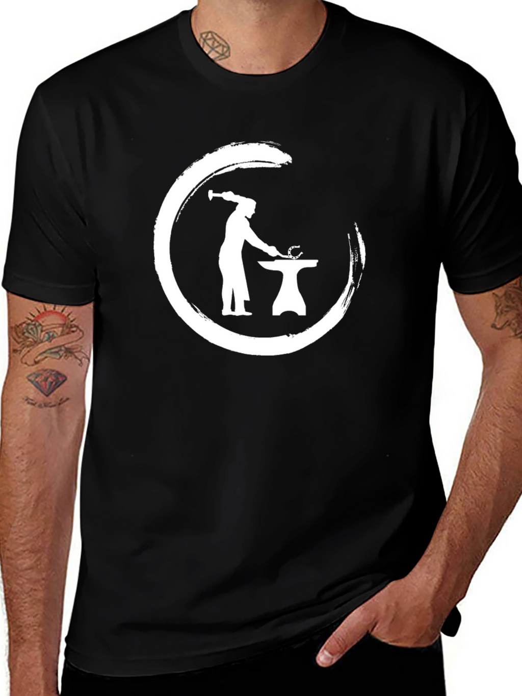 Blacksmith Circle Graphic Tee - Black Cotton T-Shirt