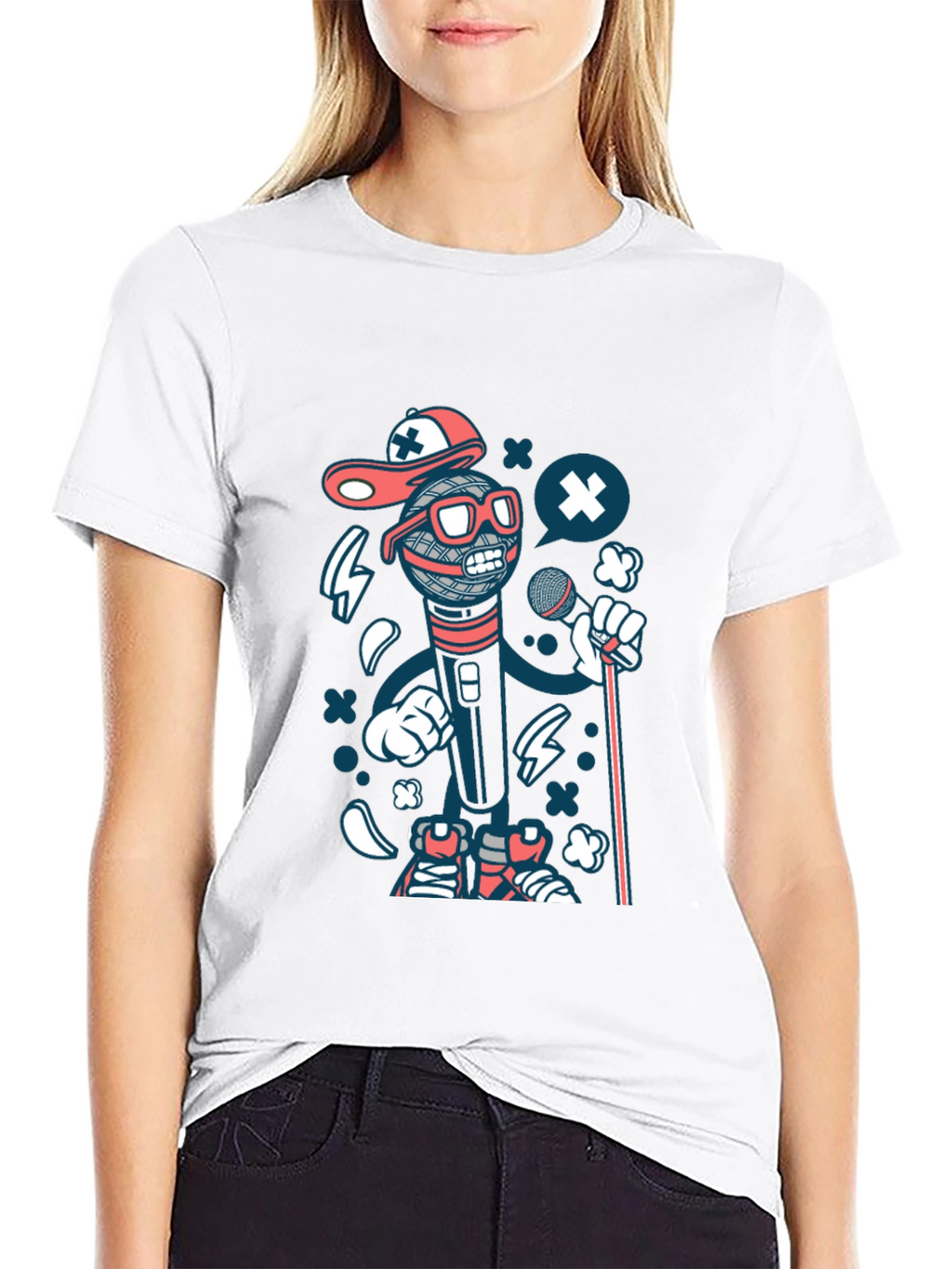 Cartoon Microphone Graphic T-Shirt