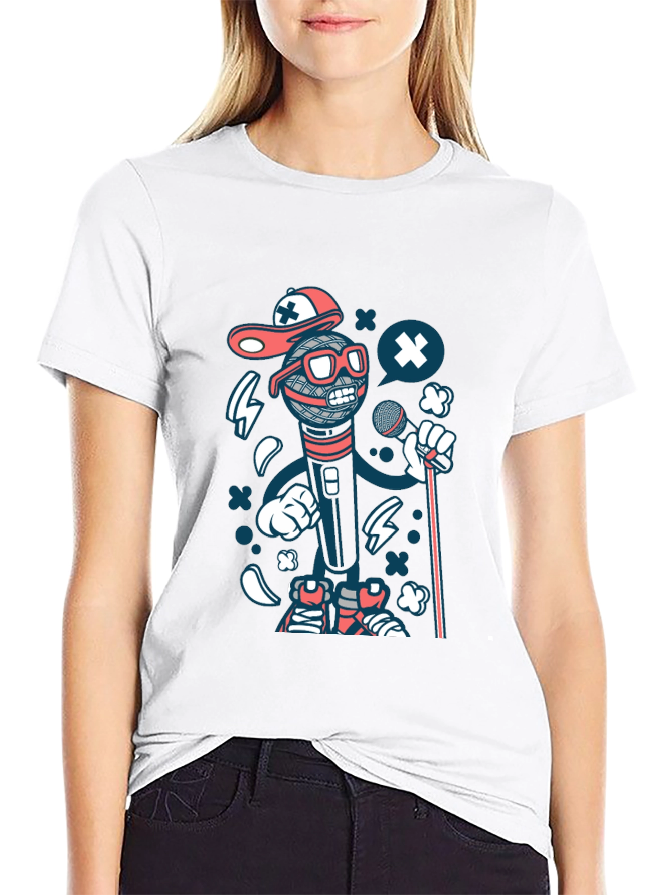Cartoon Microphone Graphic T-Shirt