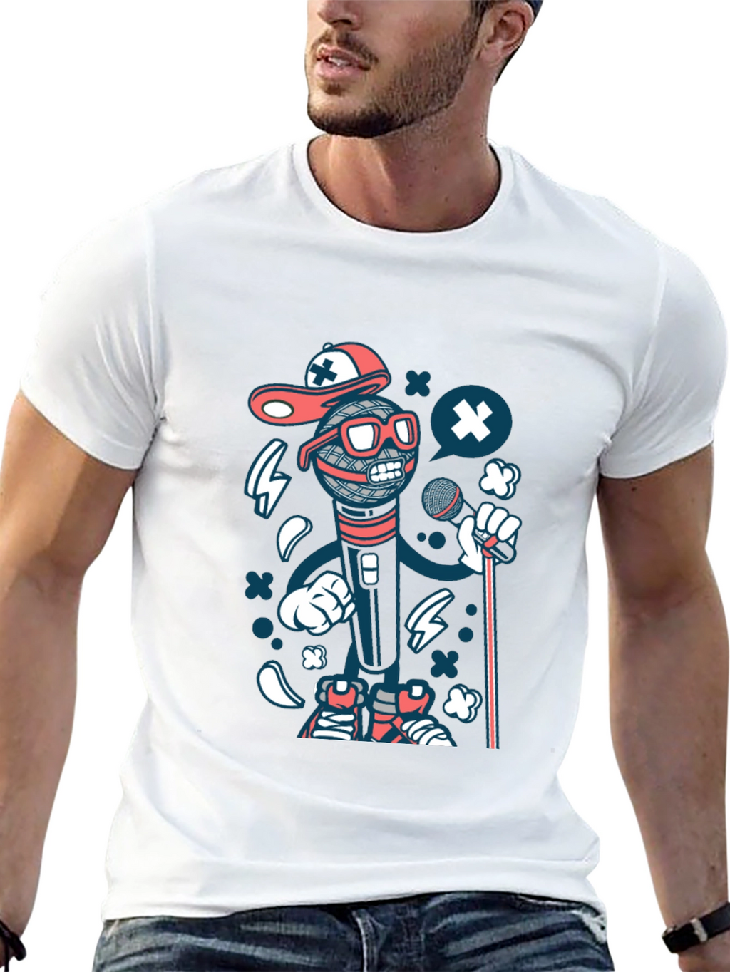 Cartoon Microphone Graphic T-Shirt