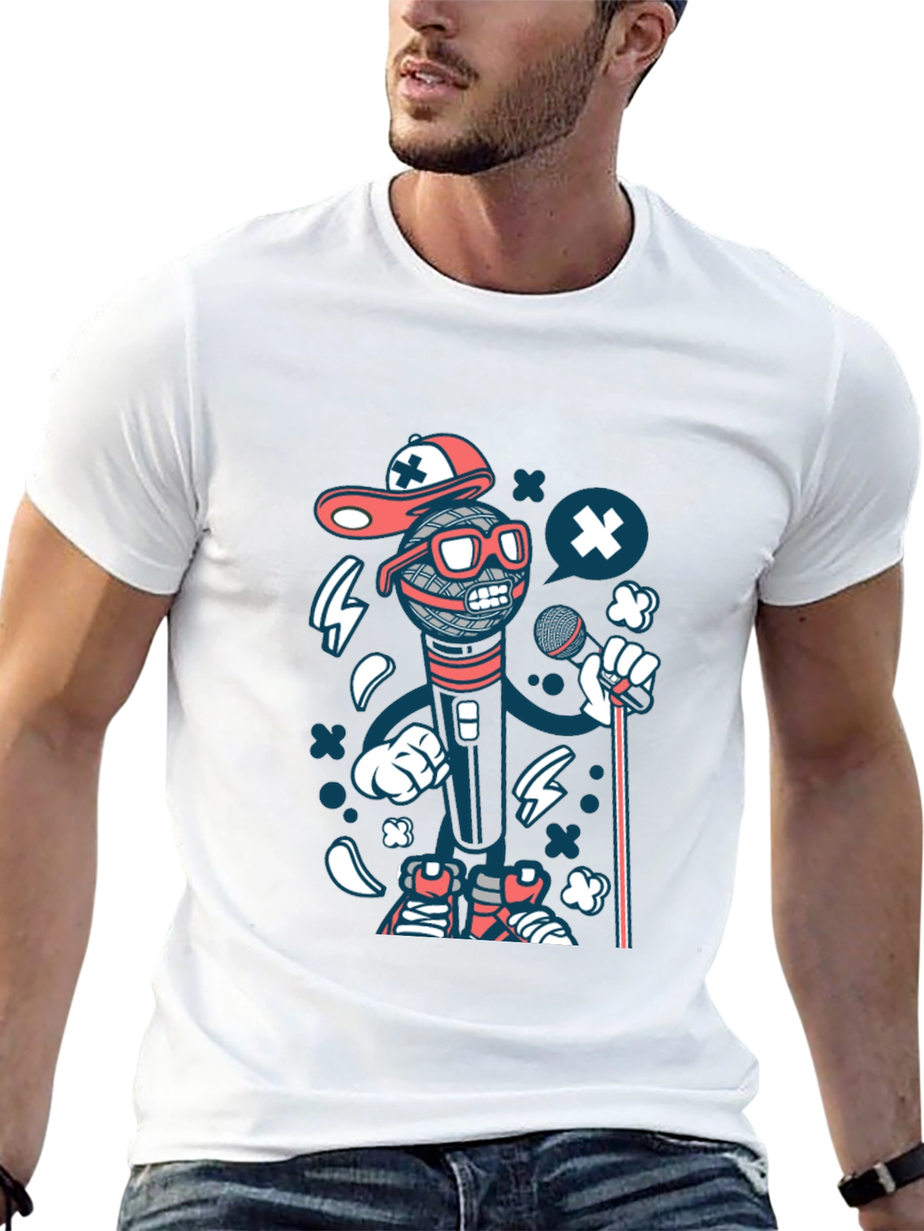Cartoon Microphone Graphic T-Shirt