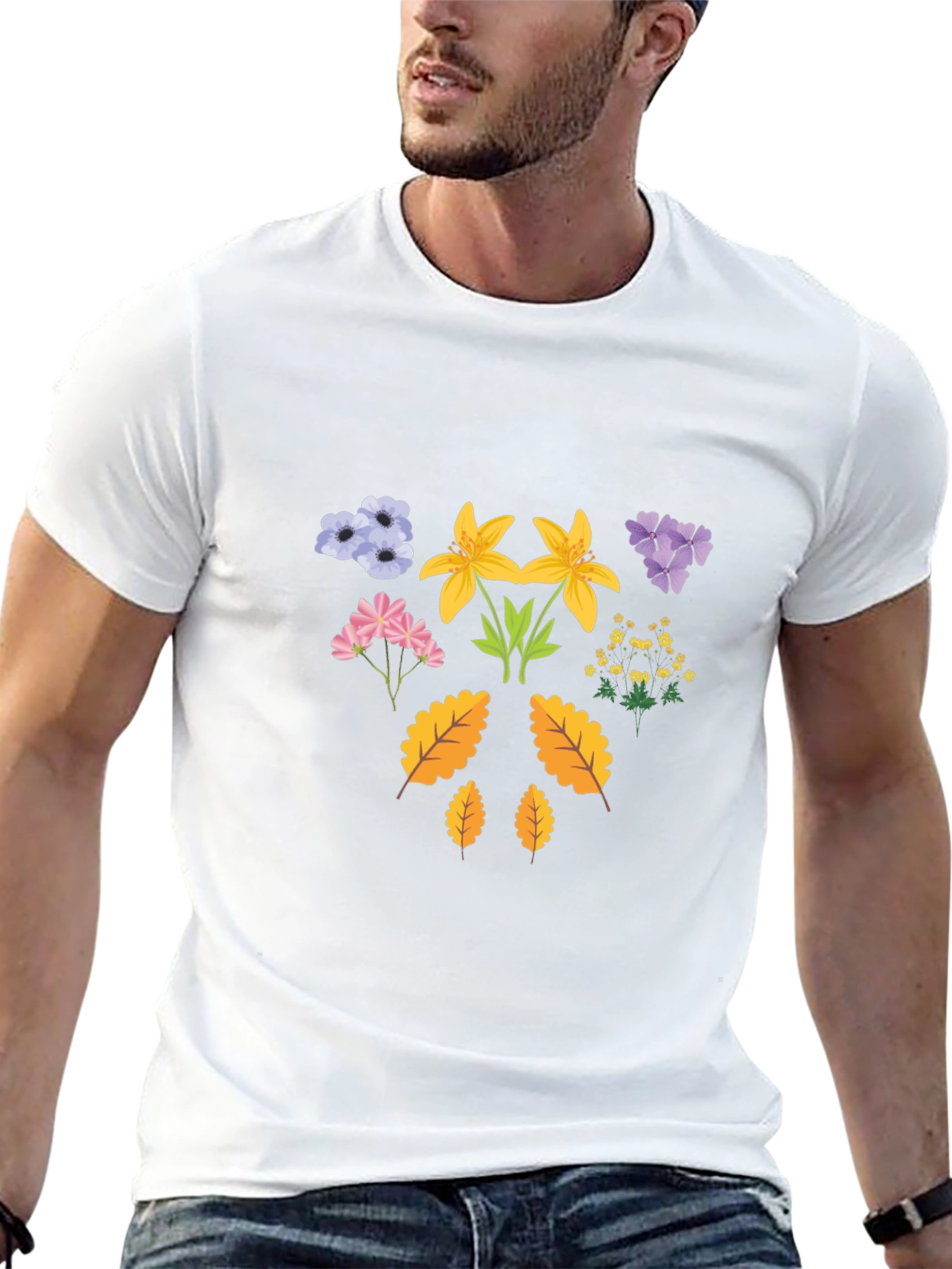Floral Print T-Shirt - Botanical Design