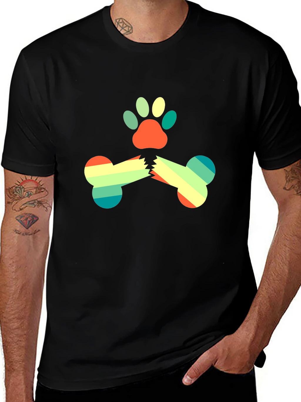 Retro Dog Paw & Bone Graphic Tee