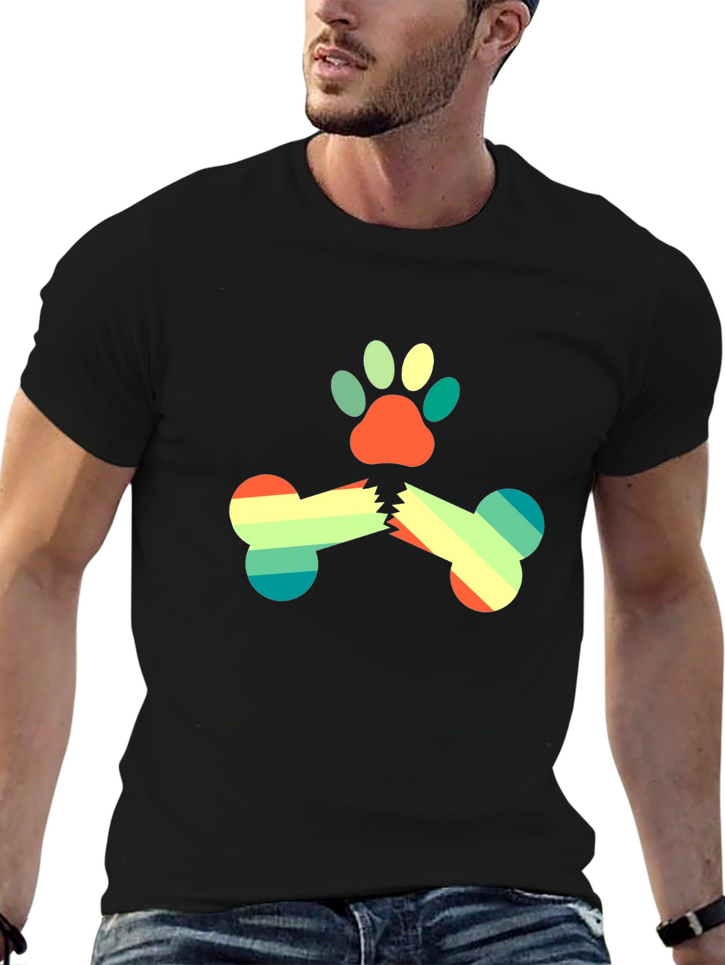 Retro Dog Paw & Bone Graphic Tee