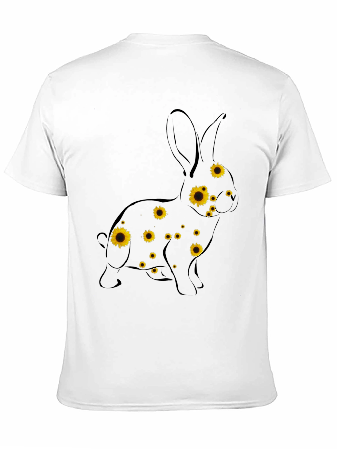 Sunflower Bunny Graphic Tee - Black Cotton T-Shirt