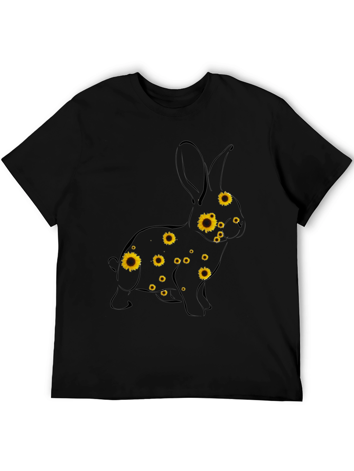 Sunflower Bunny Graphic Tee - Black Cotton T-Shirt