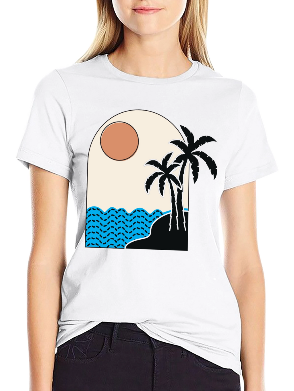 Tropical Palm Tree Beach Graphic T-Shirt