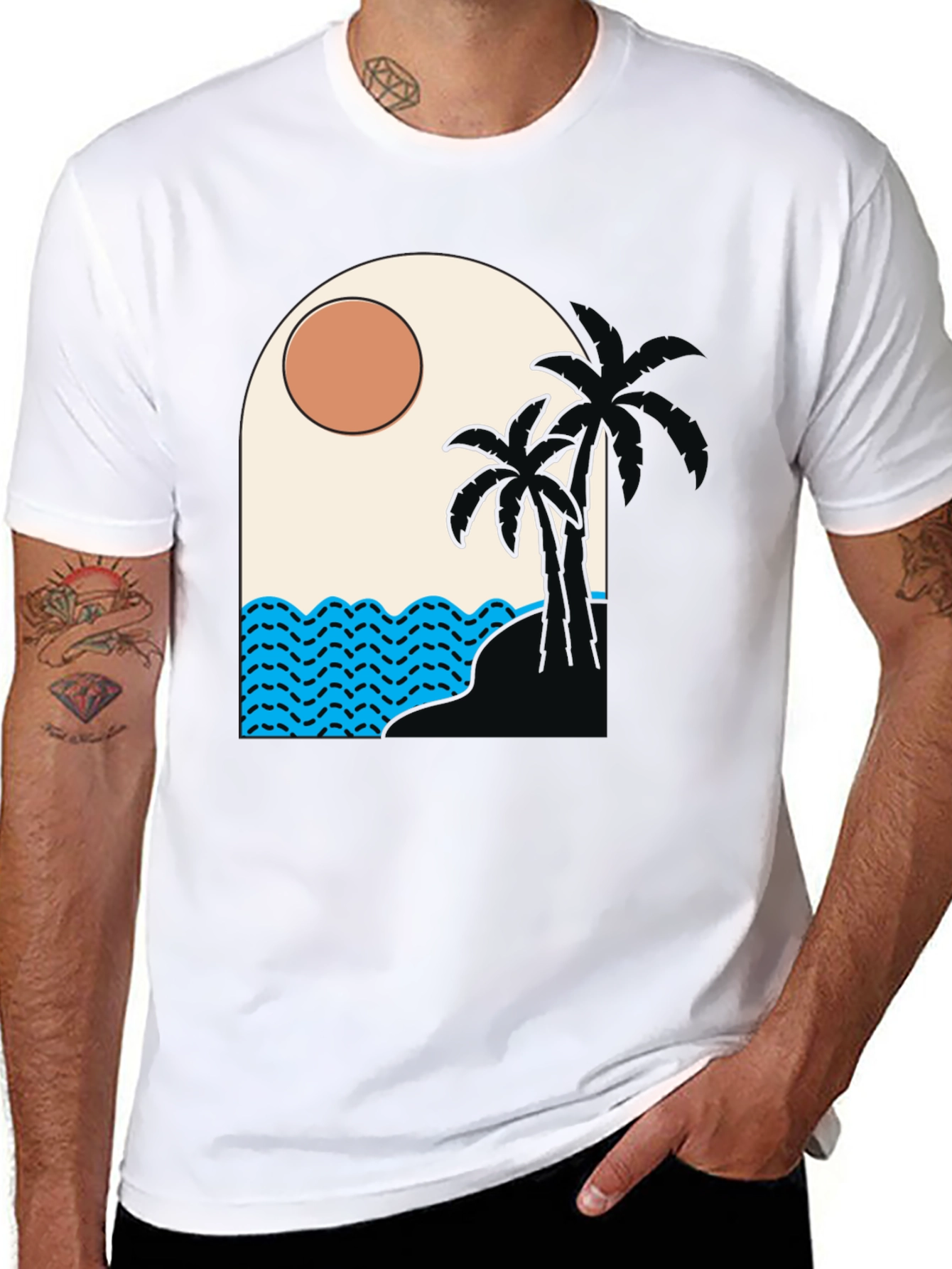 Tropical Palm Tree Beach Graphic T-Shirt