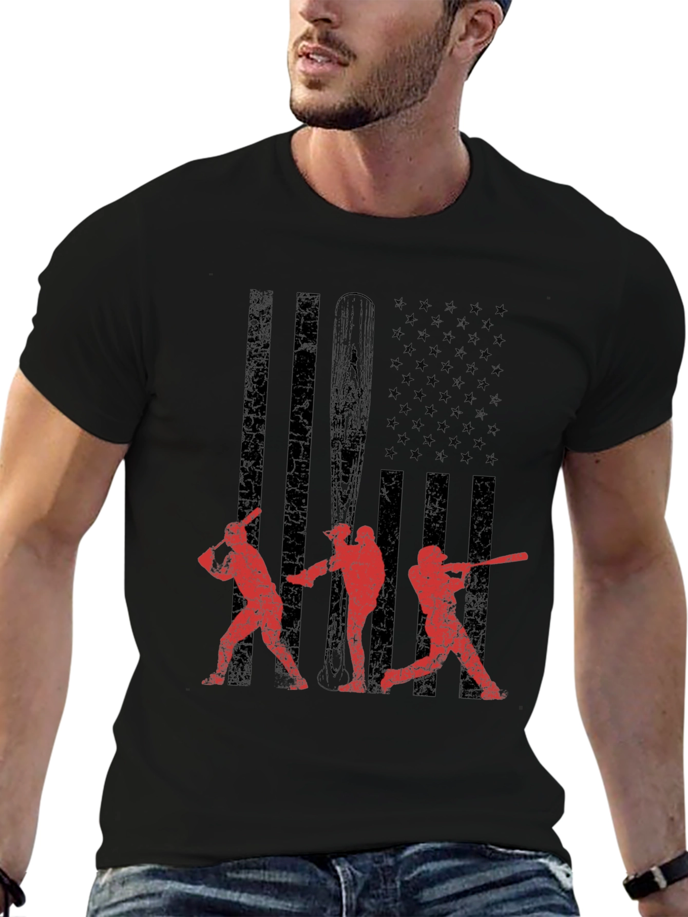 Baseball USA Flag Graphic T-Shirt