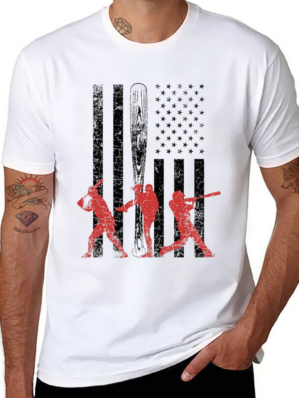 Baseball USA Flag Graphic T-Shirt
