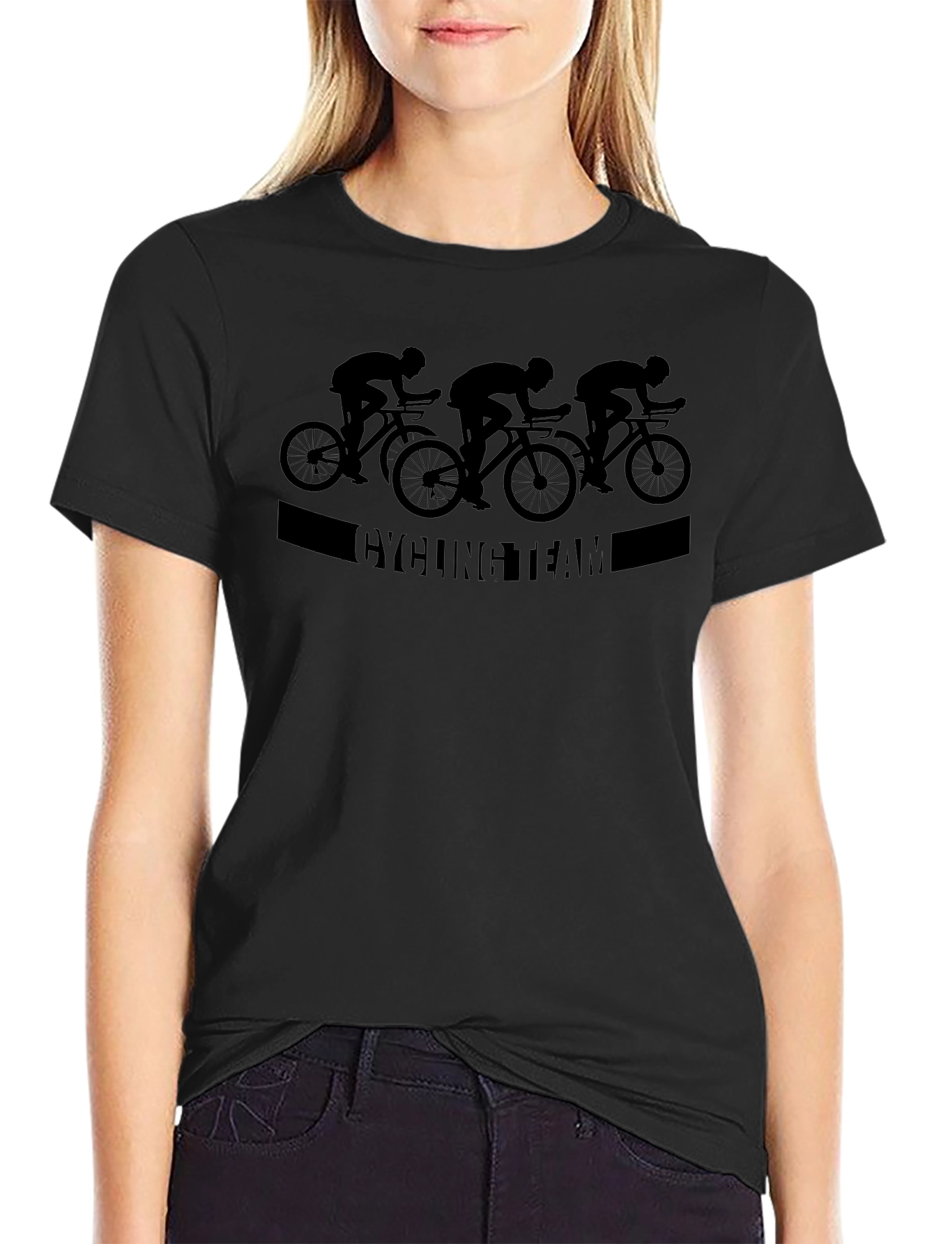 Cycling Team Graphic Tee - Black Cotton T-Shirt