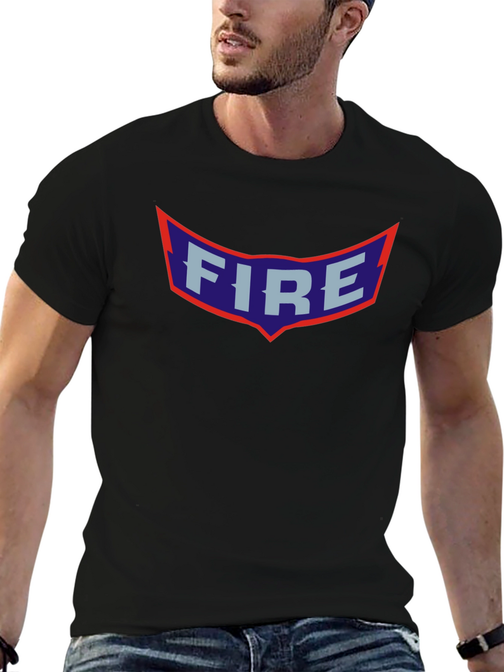 Retro FIRE Graphic Print Black T-Shirt