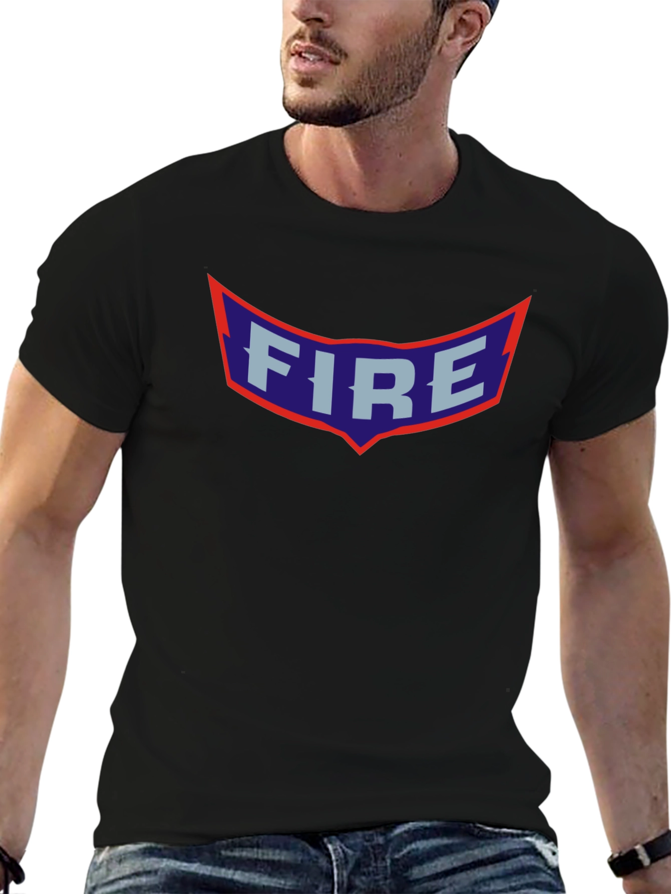 Retro FIRE Graphic Print Black T-Shirt