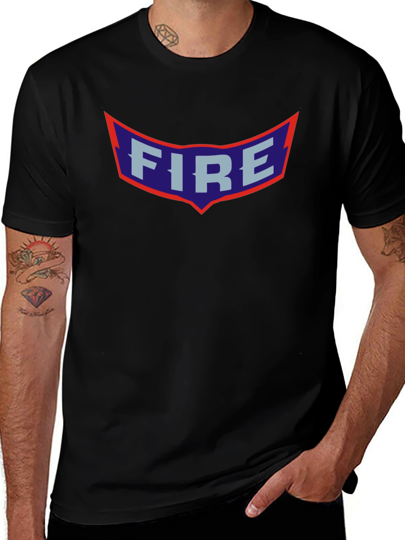 Retro FIRE Graphic Print Black T-Shirt