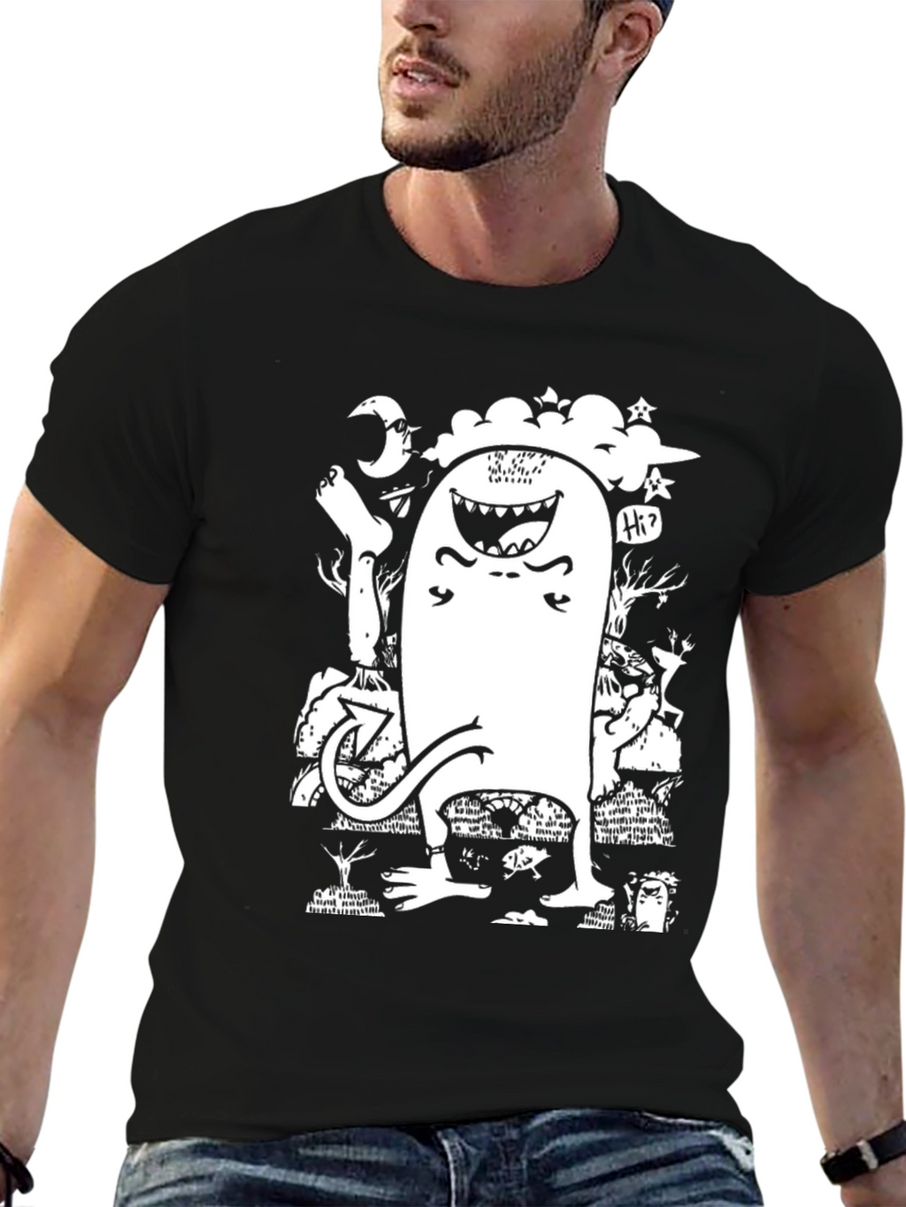 Monster Graphic T-Shirt - Funky Black Tee