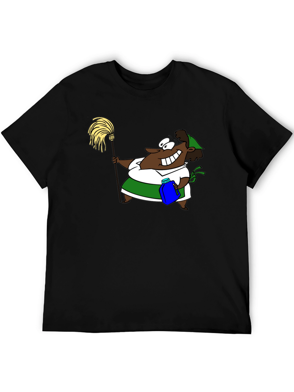 Cartoon Cleaning Lady Black T-Shirt