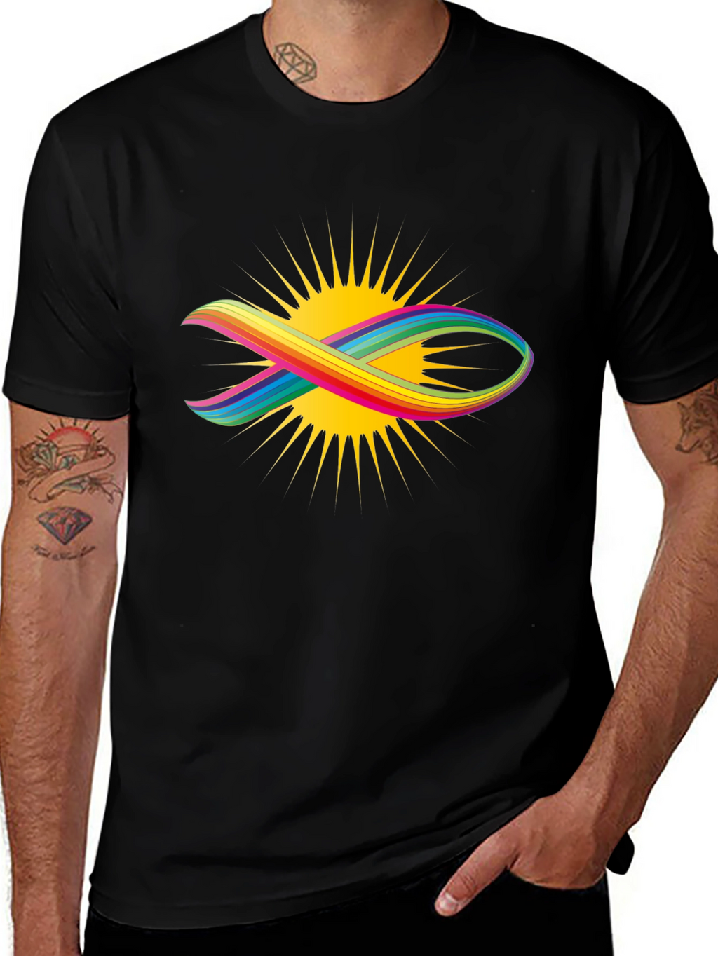 Rainbow Fish Graphic Black Tee