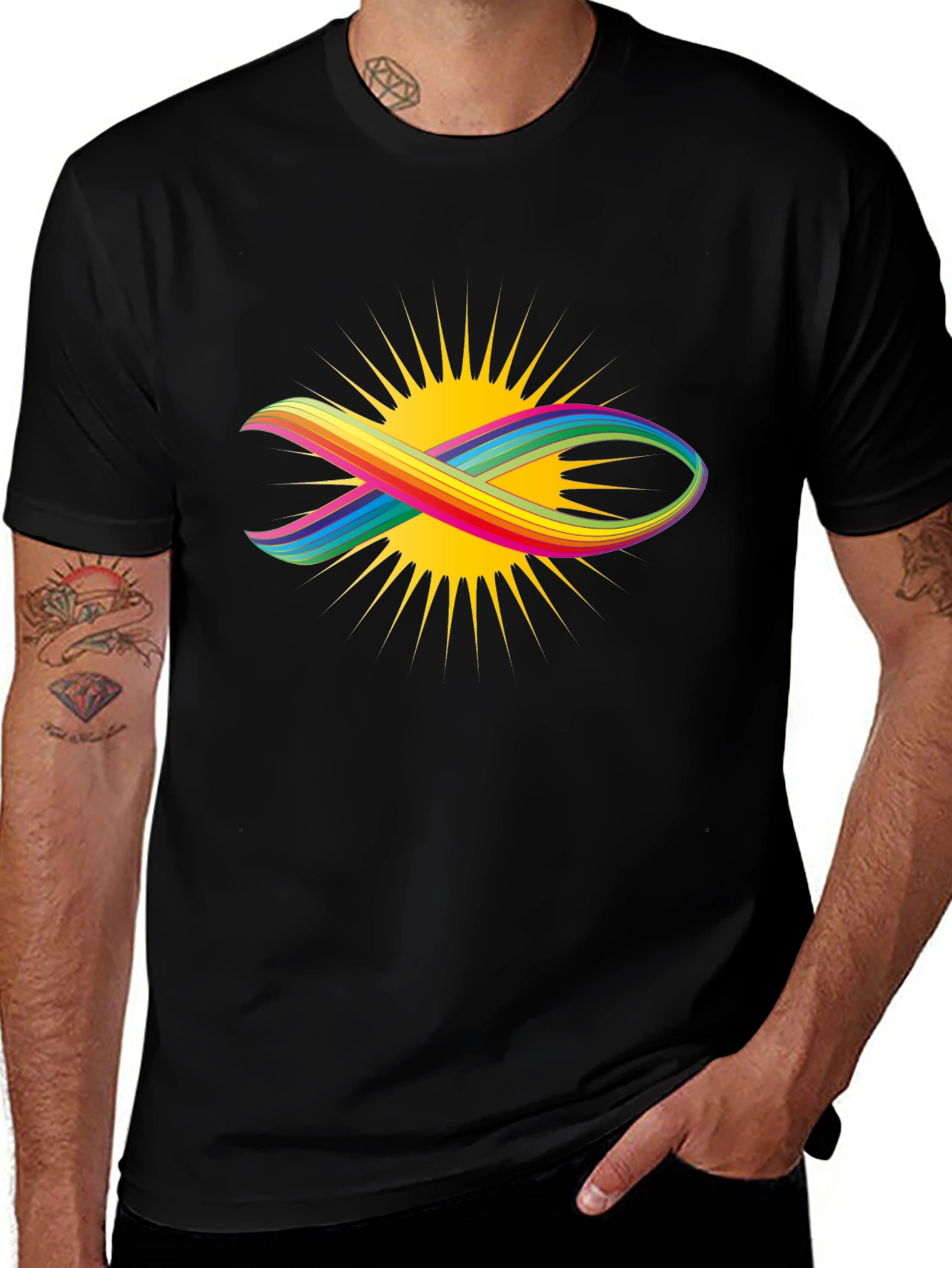 Rainbow Fish Graphic Black Tee