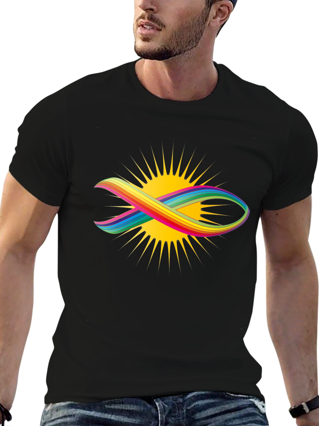 Rainbow Fish Graphic Black Tee
