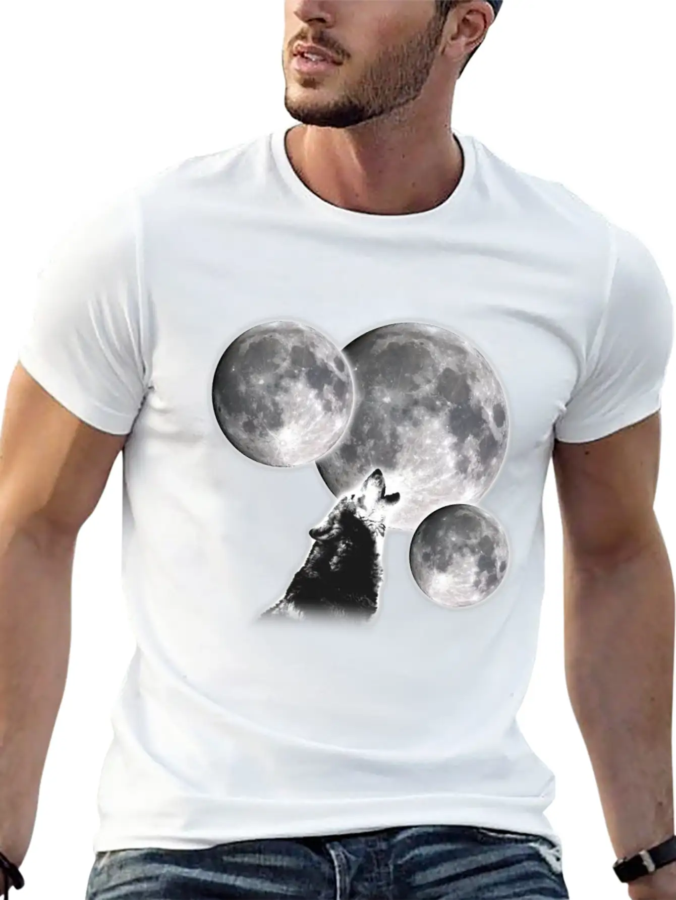 3 Moons 1 Wolf Unisex Casual T-Shirt – Clean Design For Daily Comfort
