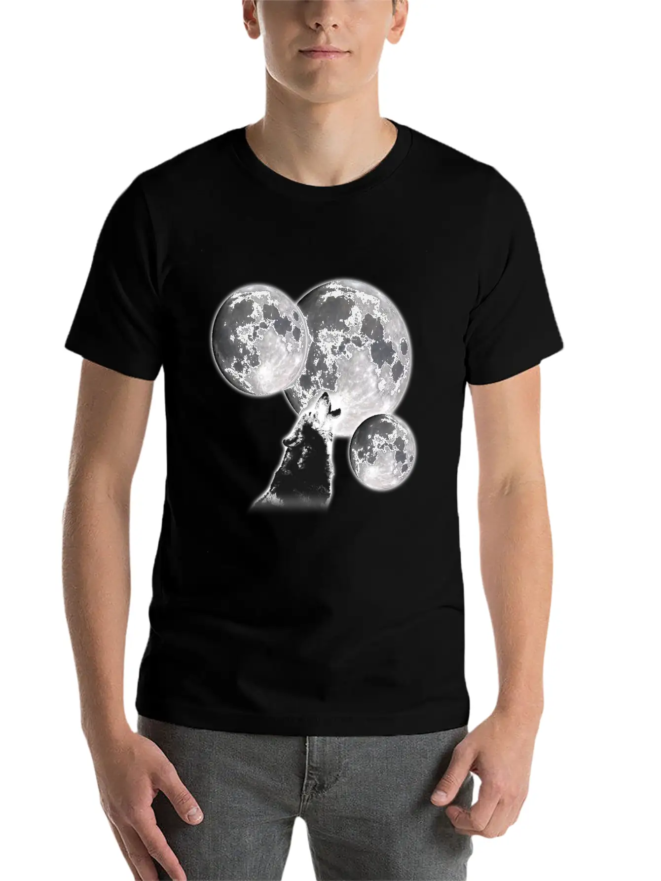 3 Moons 1 Wolf Unisex Casual T-Shirt – Clean Design For Daily Comfort