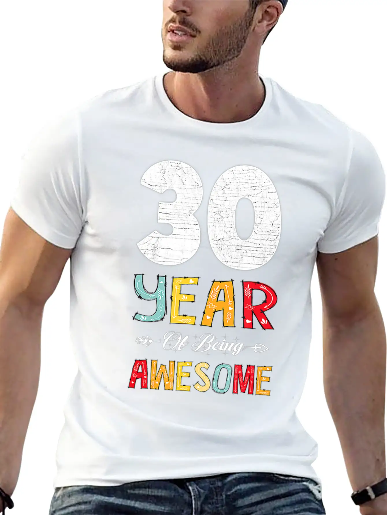 30 Years Of Being Awesome Heart Floral Arrow 30th Essential Cotton Tee For Daily Outfits – Unisex Style