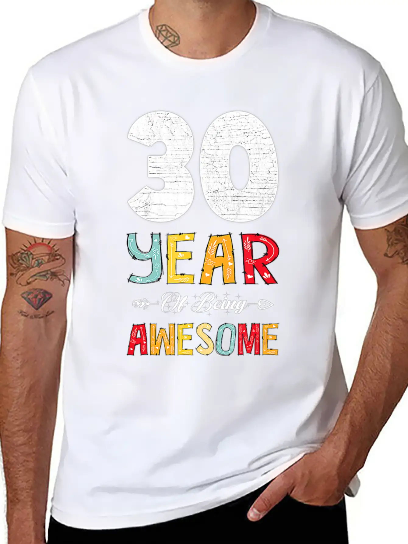 30 Years Of Being Awesome Heart Floral Arrow 30th Essential Cotton Tee For Daily Outfits – Unisex Style