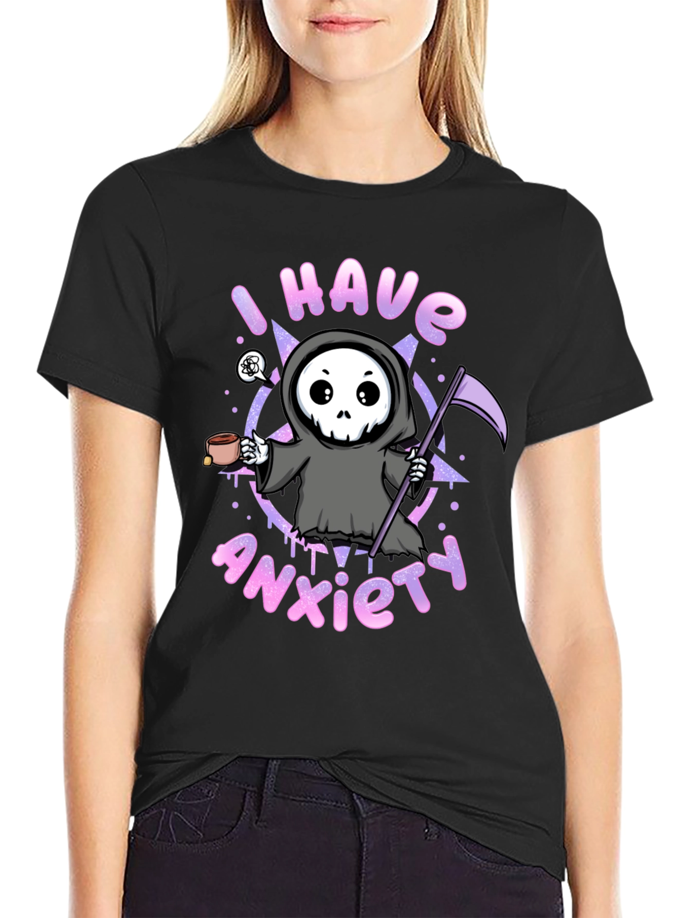Anxiety Reaper Graphic Tee - Black Cotton T-Shirt