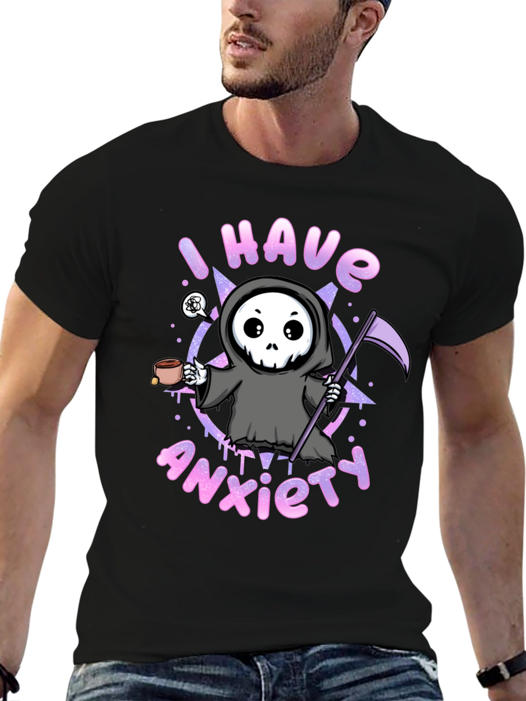 Anxiety Reaper Graphic Tee - Black Cotton T-Shirt