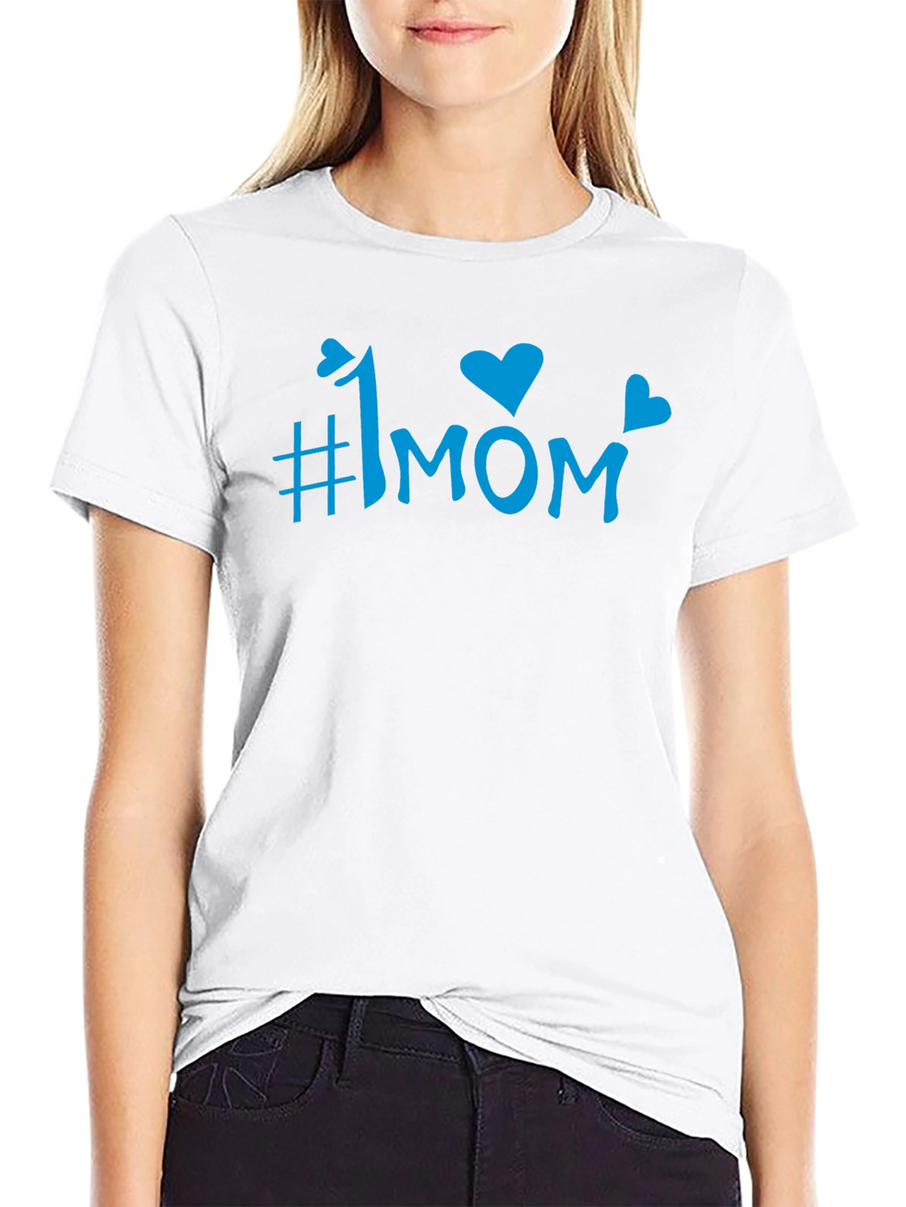 #1 Mom Blue Graphic Print Black T-Shirt