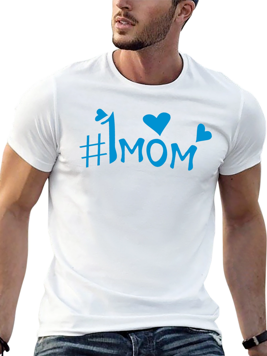 #1 Mom Blue Graphic Print Black T-Shirt