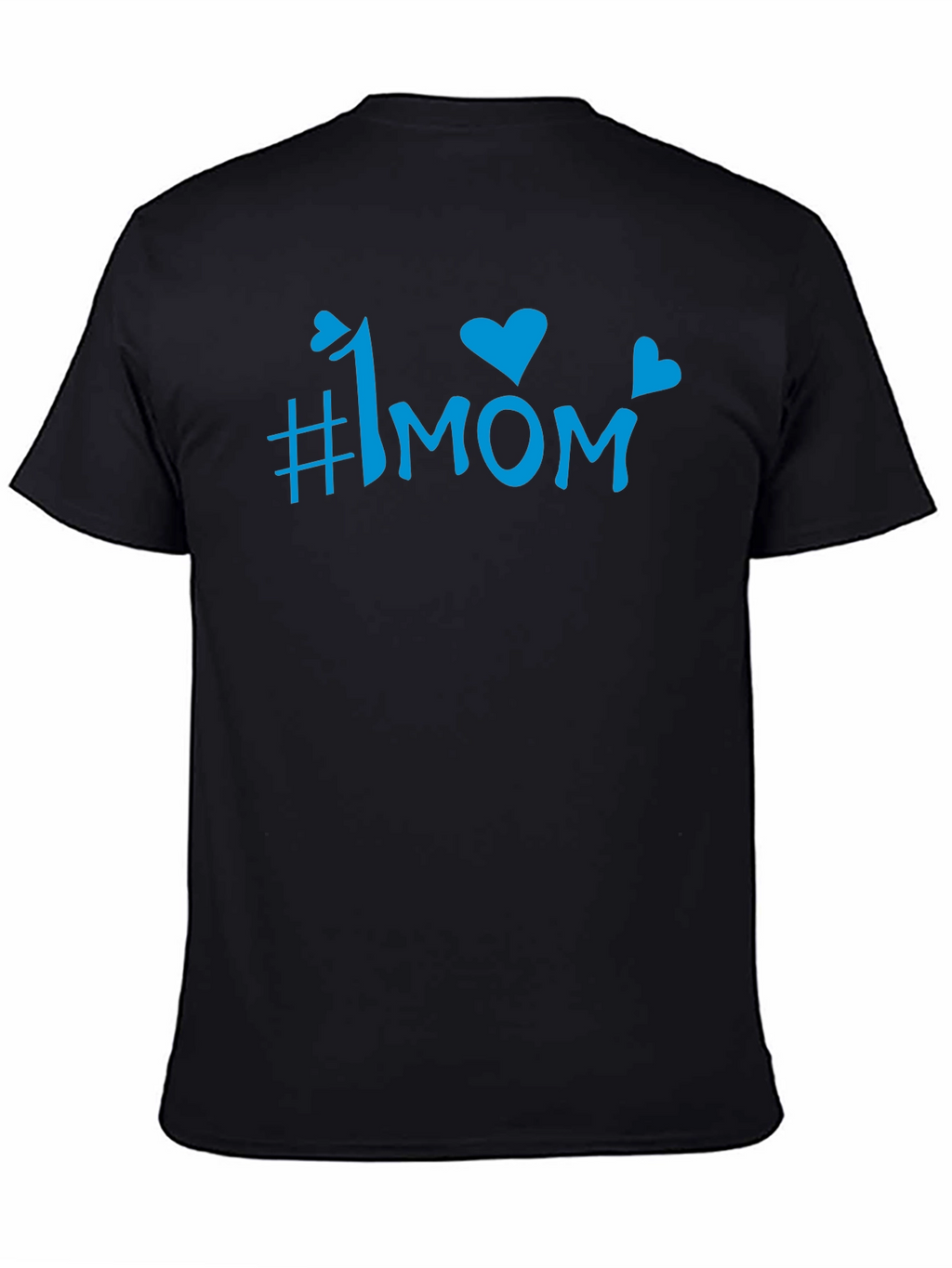 #1 Mom Blue Graphic Print Black T-Shirt