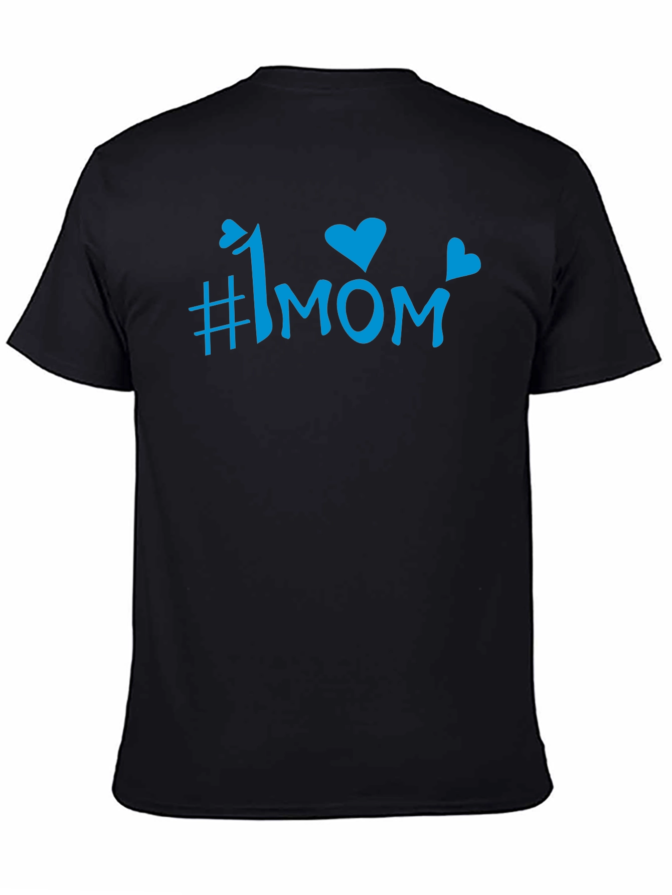 #1 Mom Blue Graphic Print Black T-Shirt