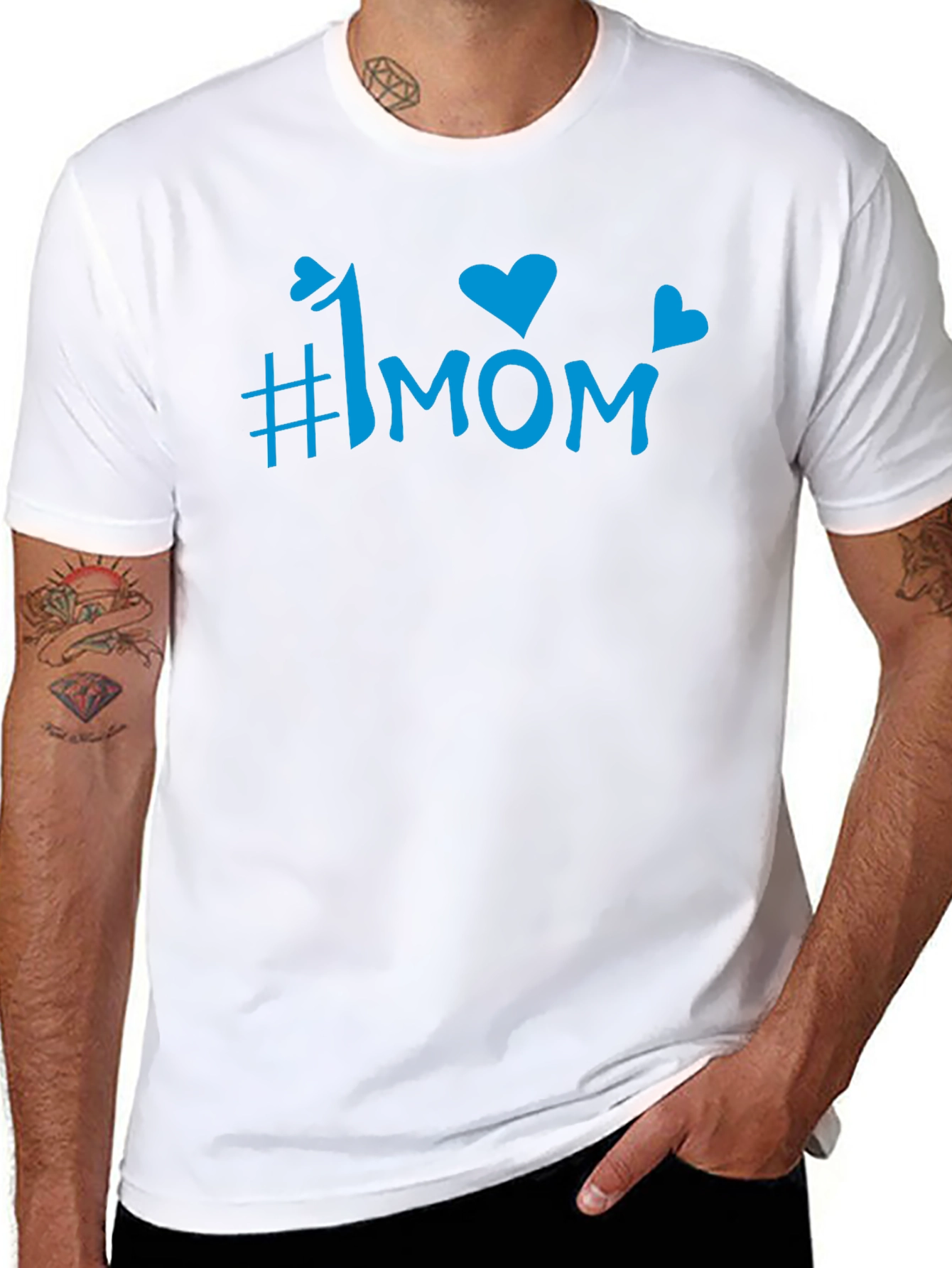 #1 Mom Blue Graphic Print Black T-Shirt