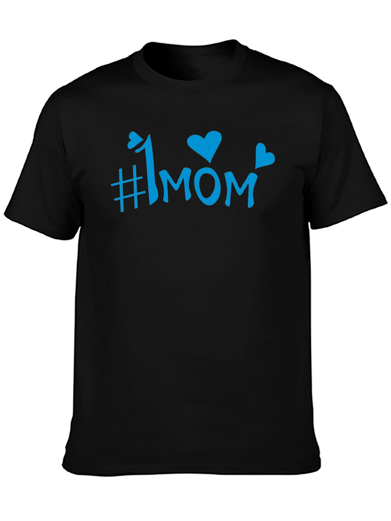 #1 Mom Blue Graphic Print Black T-Shirt