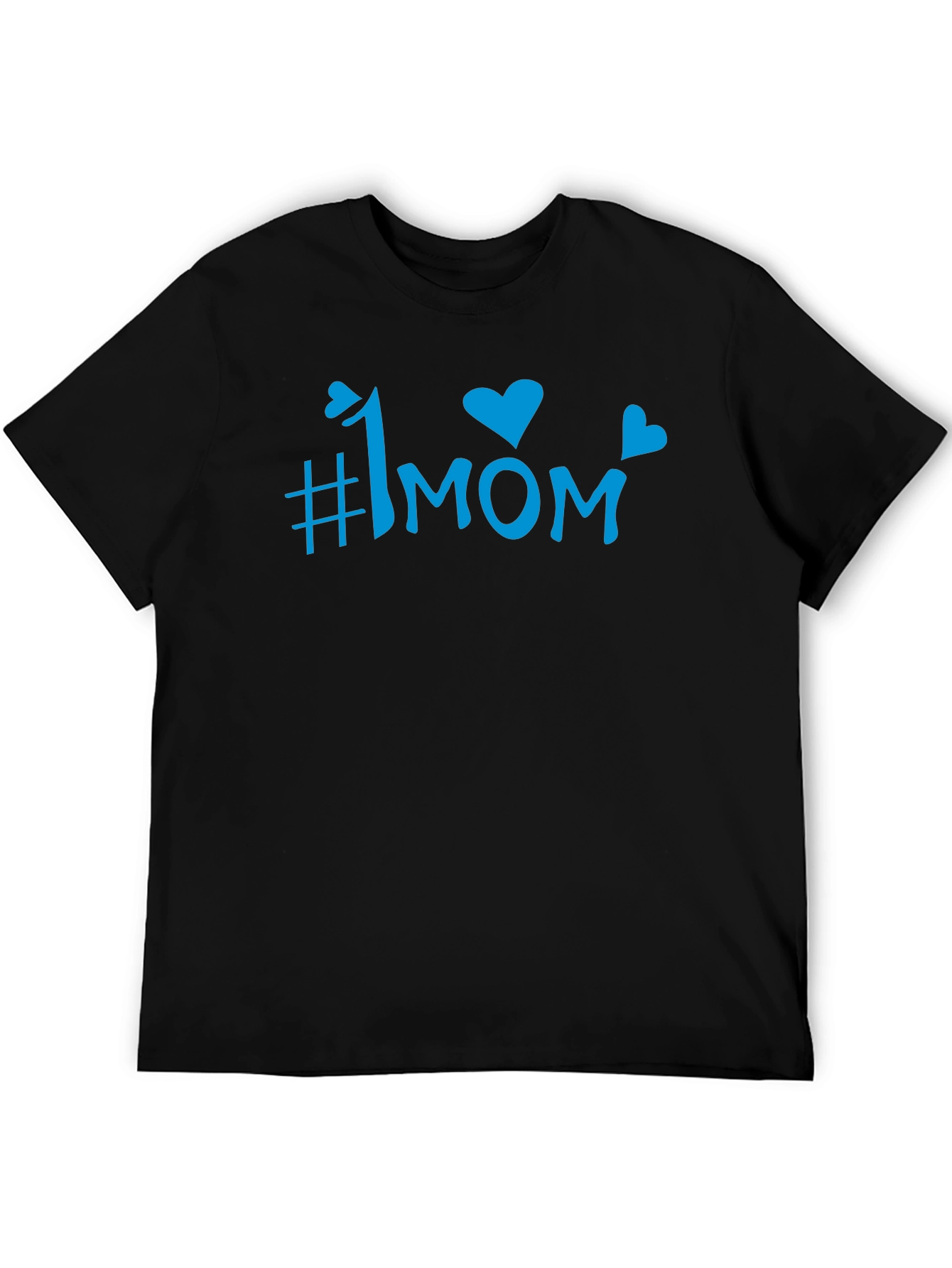 #1 Mom Blue Graphic Print Black T-Shirt