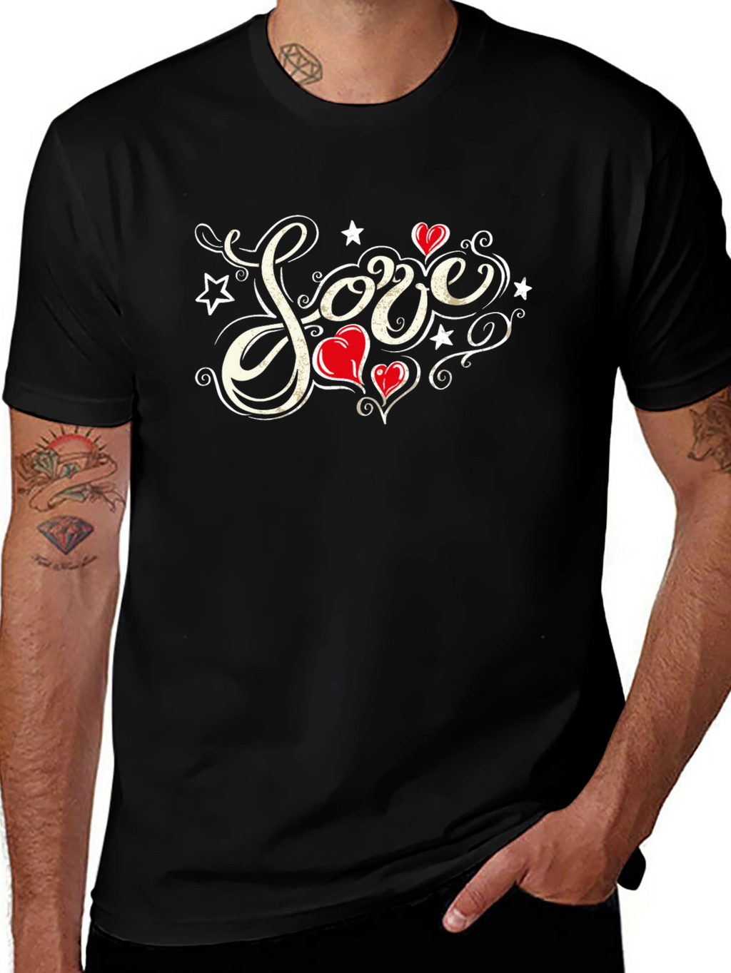 Love Heart Star Graphic T-Shirt - Black