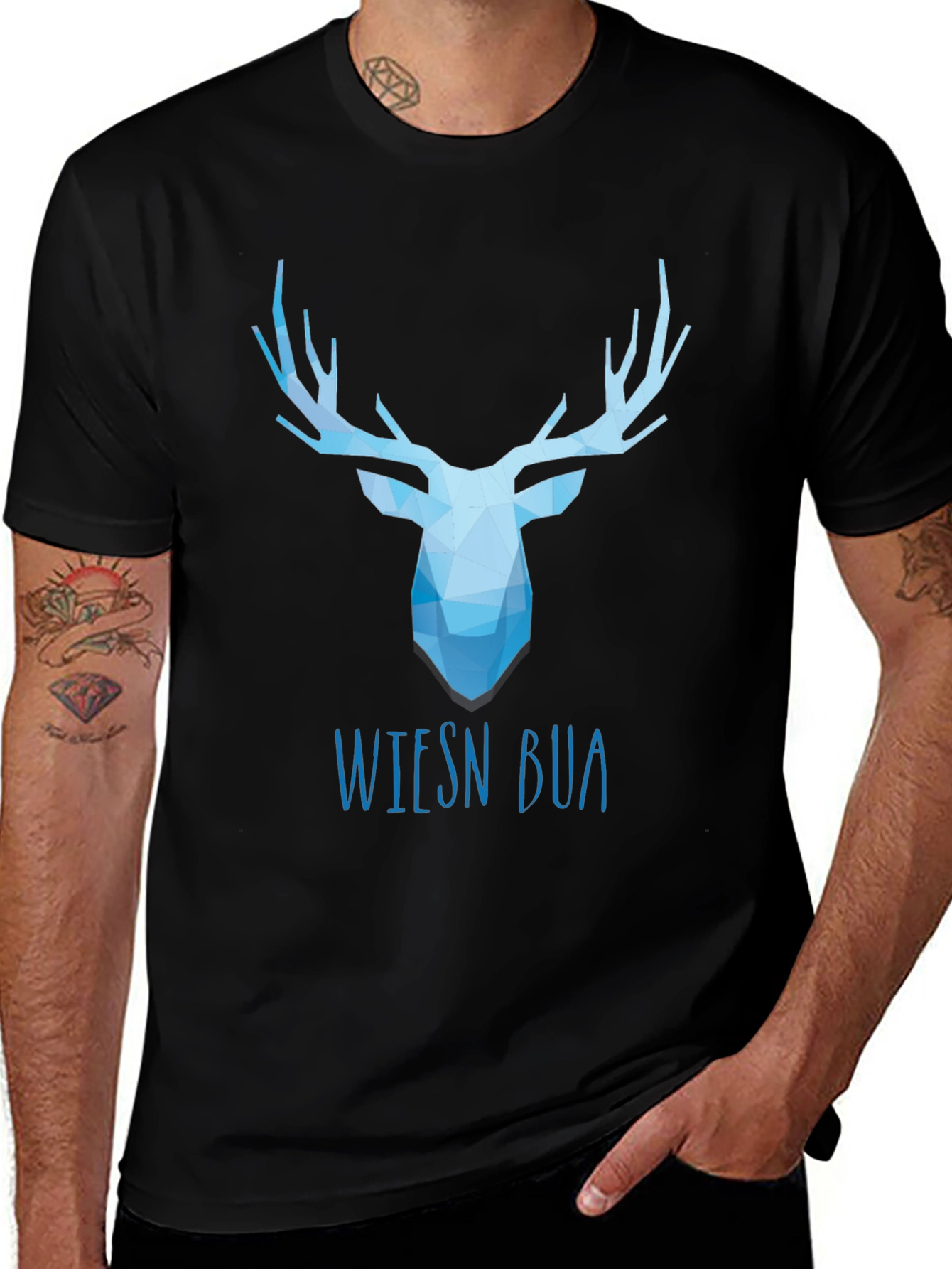 Geometric Stag Tee - Wiesn Bua Black T-Shirt