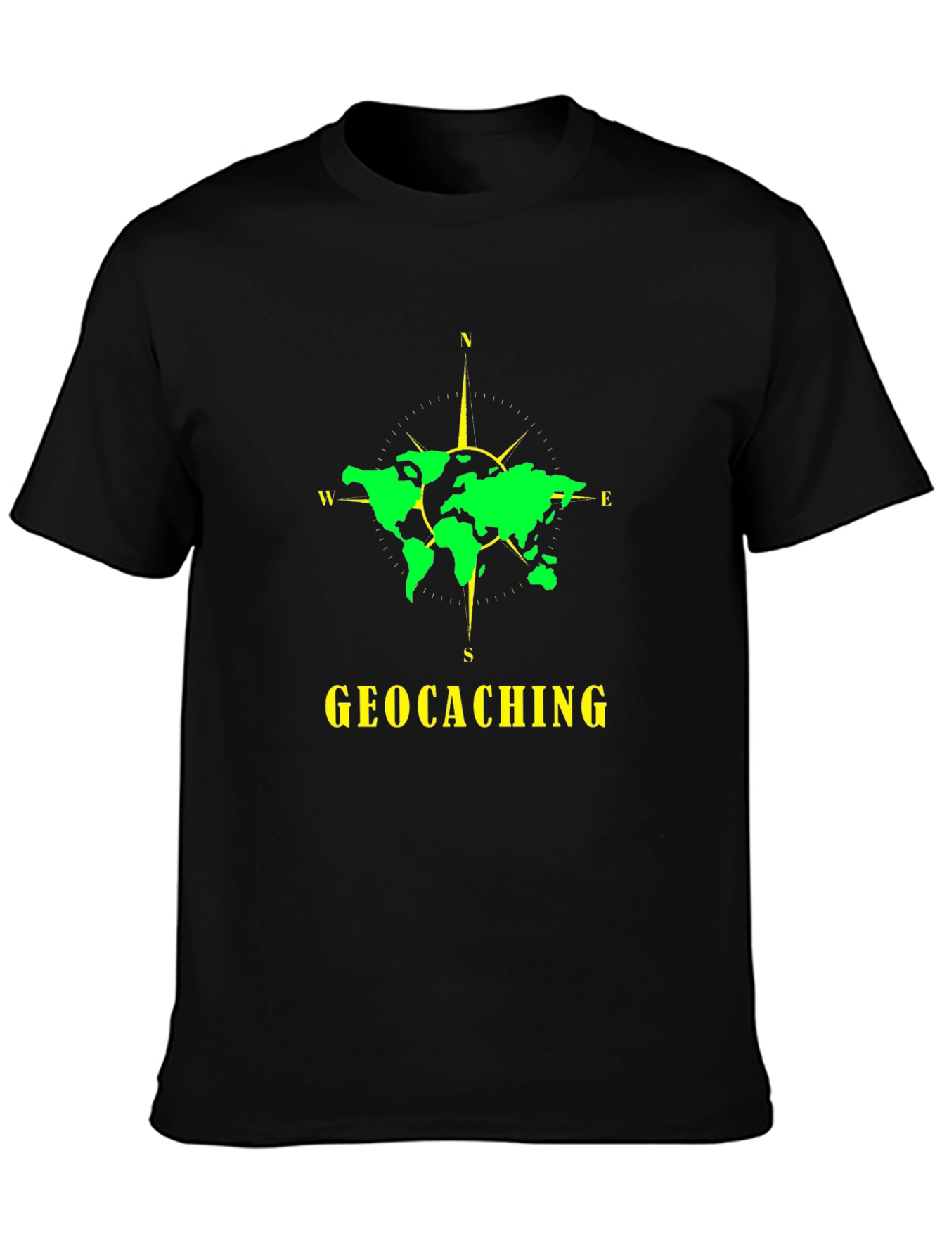 Geocaching World Map Compass Black T-Shirt