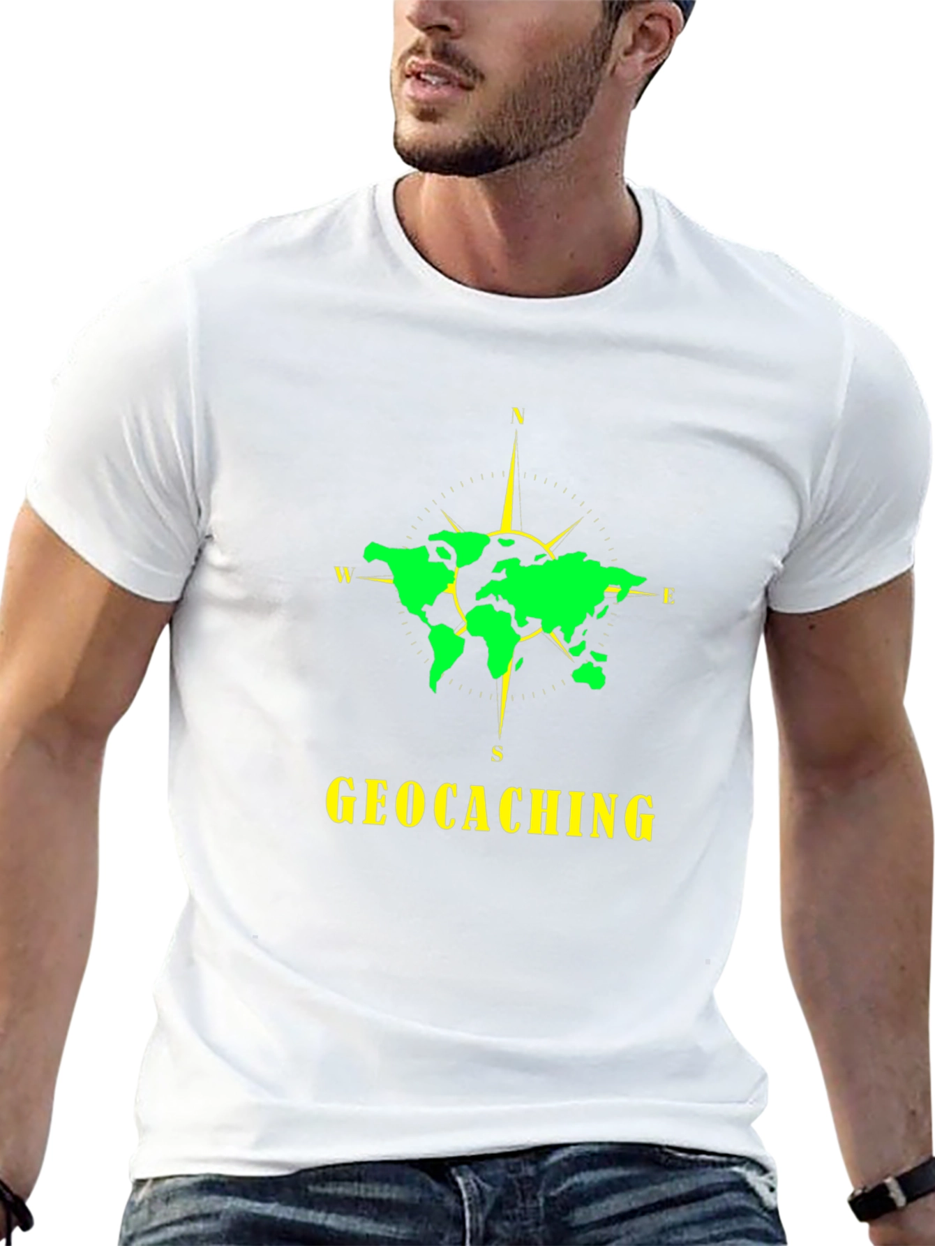 Geocaching World Map Compass Black T-Shirt