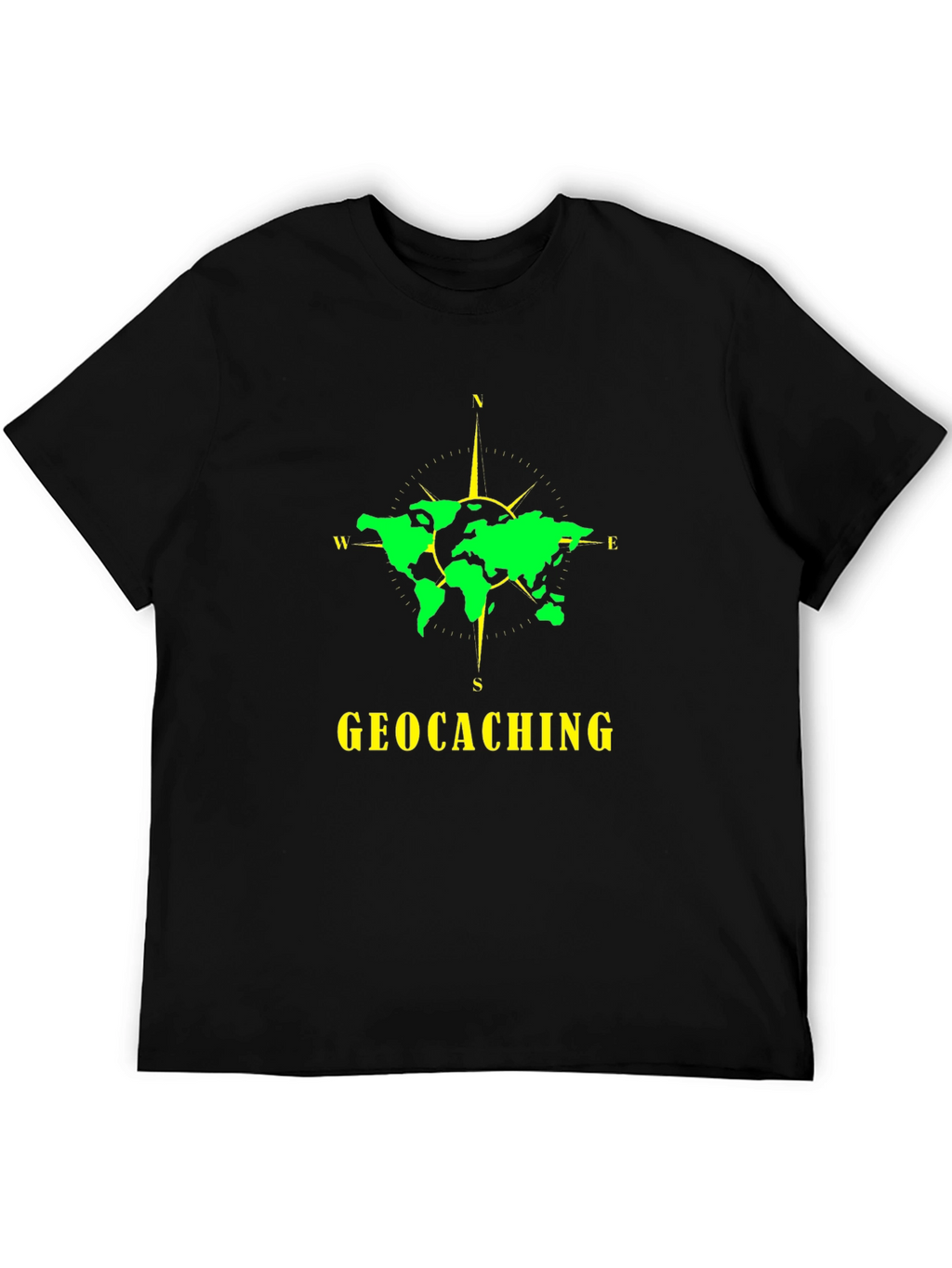 Geocaching World Map Compass Black T-Shirt