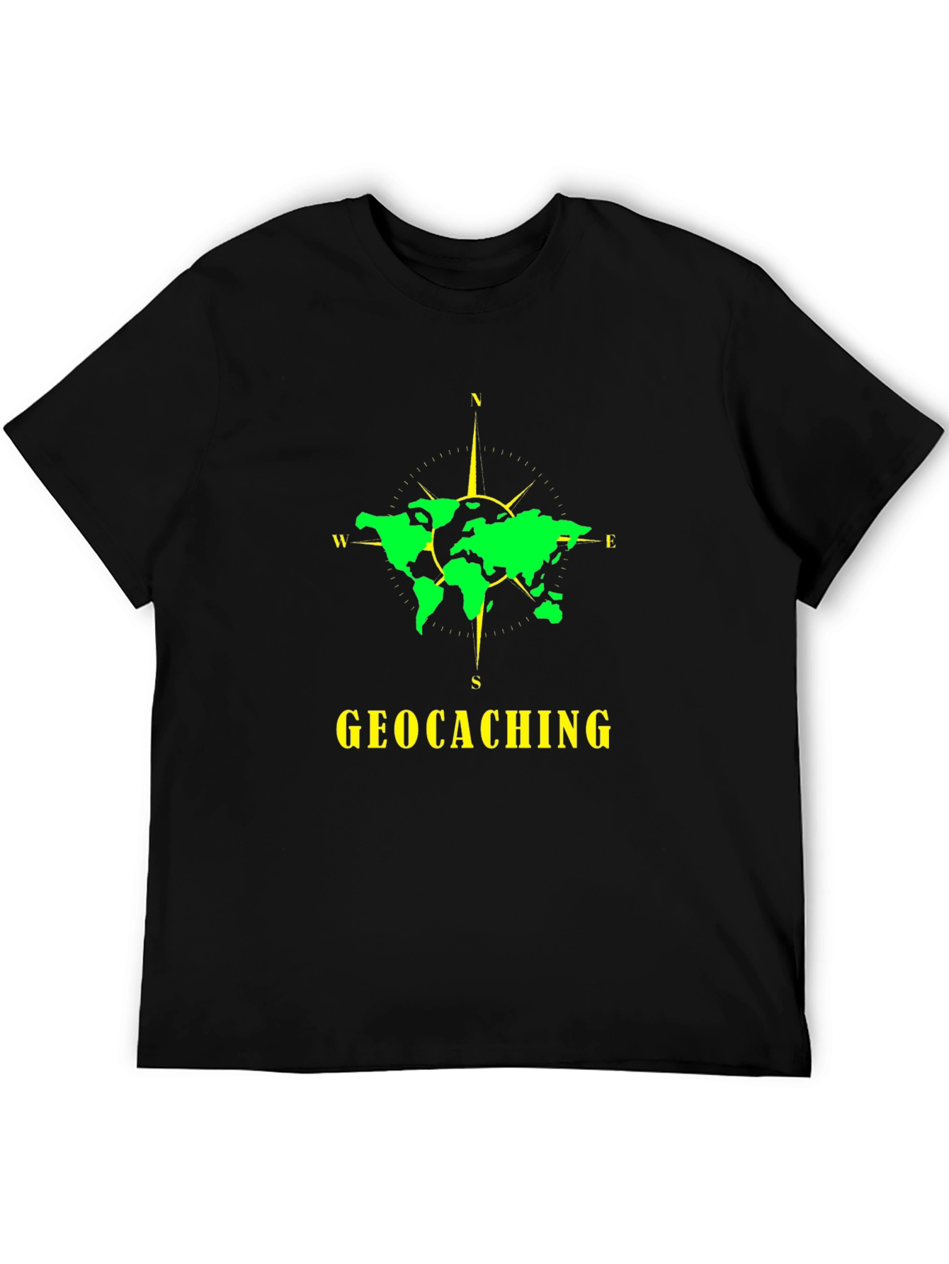 Geocaching World Map Compass Black T-Shirt