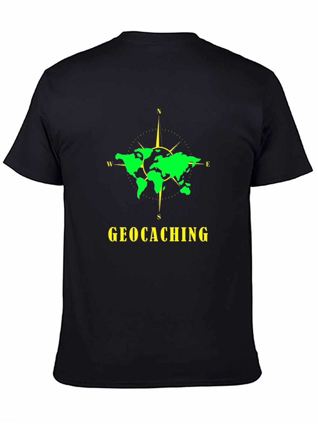 Geocaching World Map Compass Black T-Shirt