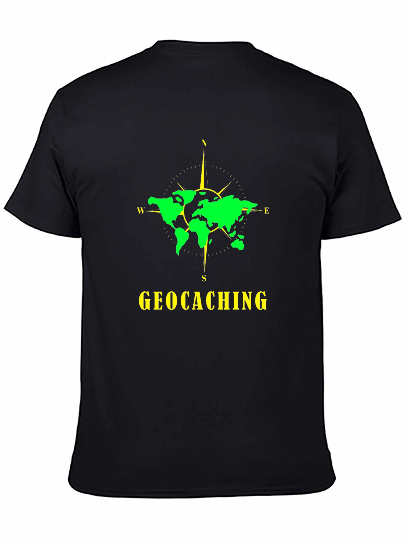 Geocaching World Map Compass Black T-Shirt
